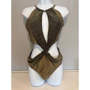 Venus Womens Swimsuit Sz 12 Gold Metallic 1-Piece Sexy Flirty CutOuts Glam Vamp
